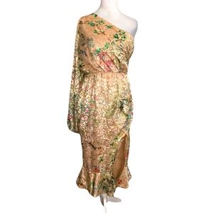 Anthropologie Hemant & Nandita Small Veena Floral Jaquard One Shoulder Midi Dres